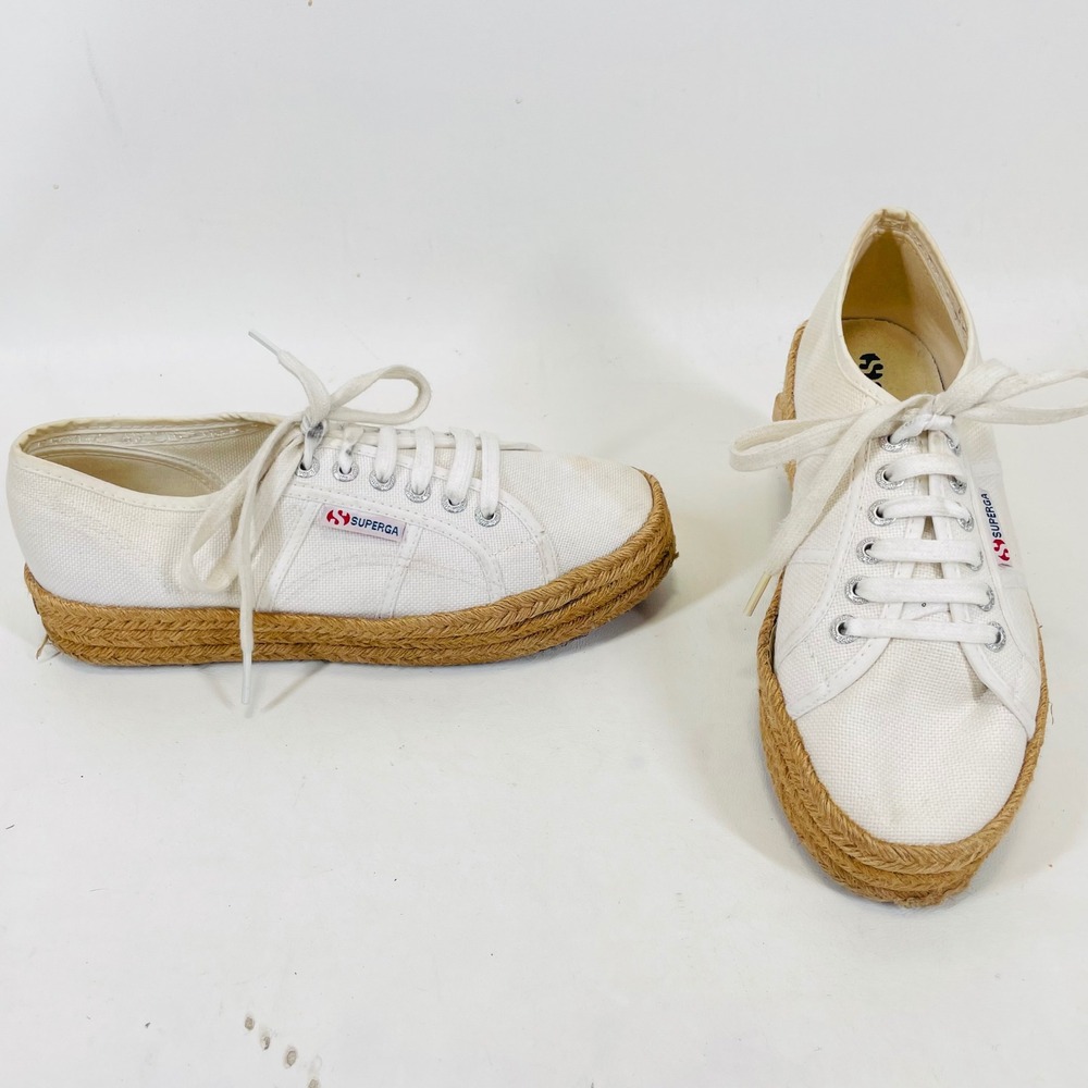 Superga 2790 Cotropew White Canvas Espadrille Platform Sneakers S00CF20 Womens 8